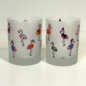2 Culver Frosted Halloween Flamingos in Costumes Cocktail Glasses
